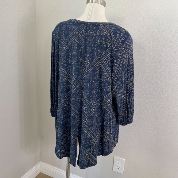 Lucky Brand Womens Plus 3X Tunic Top 3/4 Sleeve V Neck Shirt Boho - Picture 7 of 11